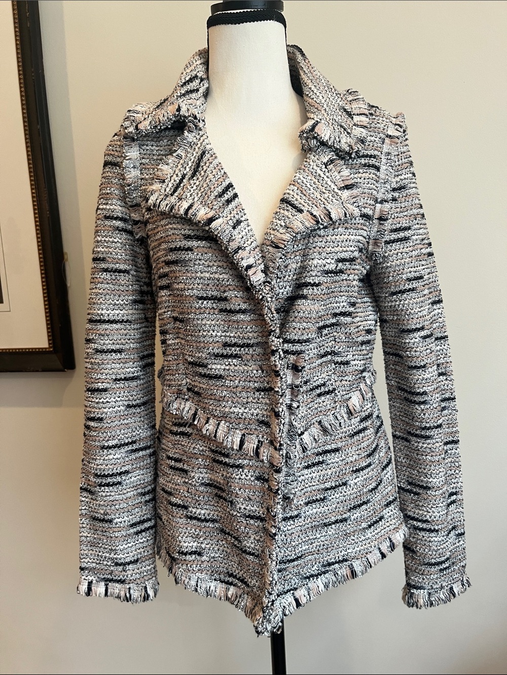 NIC+ZOE Speckled Soft Knit Moto Jacket  in Beige and Black Tweed Small Unlined - Picture 7 of 12